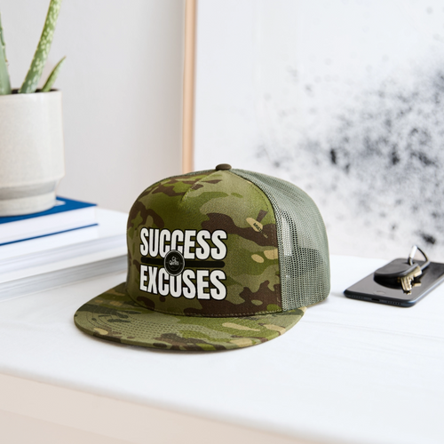 Success Over Excuses Trucker Hat (White Print) - MultiCam\green