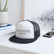 Load image into Gallery viewer, Believe Trucker Hat (Black Outline) - white/black

