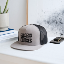 Load image into Gallery viewer, Success Over Excuses Trucker Hat (Black Print) - gray/black
