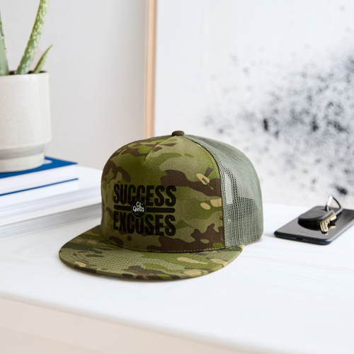 Success Over Excuses Trucker Hat (Black Print) - MultiCam\green