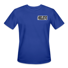 Load image into Gallery viewer, Believe Moisture Wicking Performance T-Shirt (Black Print) - royal blue
