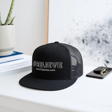 Load image into Gallery viewer, Believe Trucker Hat (White Outline) - black/black
