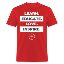 Load image into Gallery viewer, Learn, Educate Unisex Classic T-Shirt (White Print) - red
