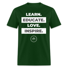 Load image into Gallery viewer, Learn, Educate Unisex Classic T-Shirt (White Print) - forest green
