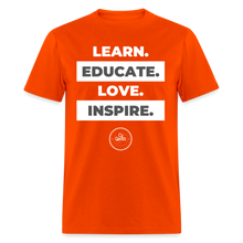 Load image into Gallery viewer, Learn, Educate Unisex Classic T-Shirt (White Print) - orange
