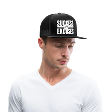 Load image into Gallery viewer, Success Over Excuses Trucker Hat (White Print BB) - black/black

