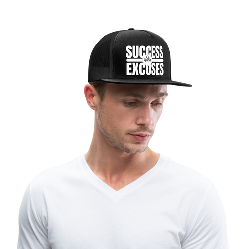 Success Over Excuses Trucker Hat (White Print BB) - black/black