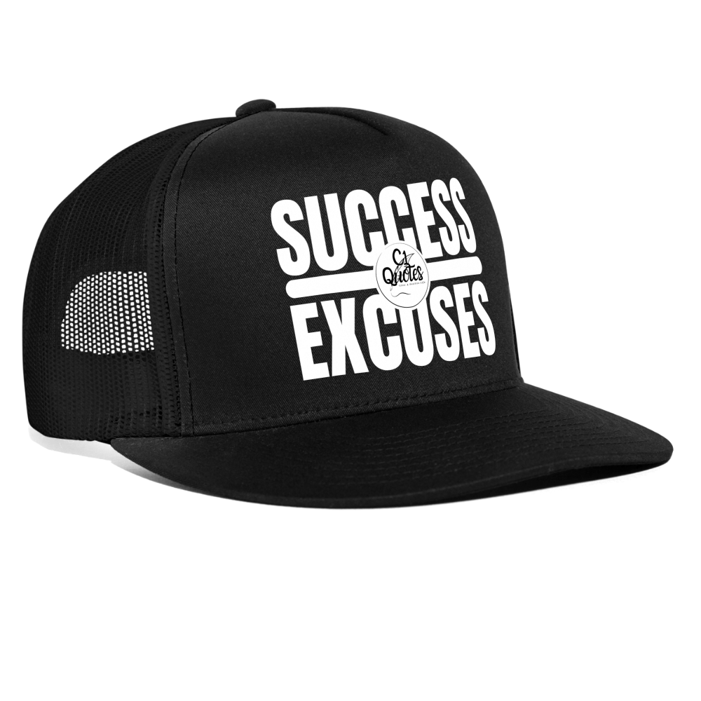 Success Over Excuses Trucker Hat (White Print BB) - black/black