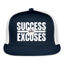Load image into Gallery viewer, Success Over Excuses Trucker Hat (White Print BB) - navy/white

