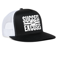Load image into Gallery viewer, Success Over Excuses Trucker Hat (White Print BB) - black/white
