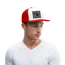 Load image into Gallery viewer, Success Over Excuses Trucker Hat (Black Print) - white/red
