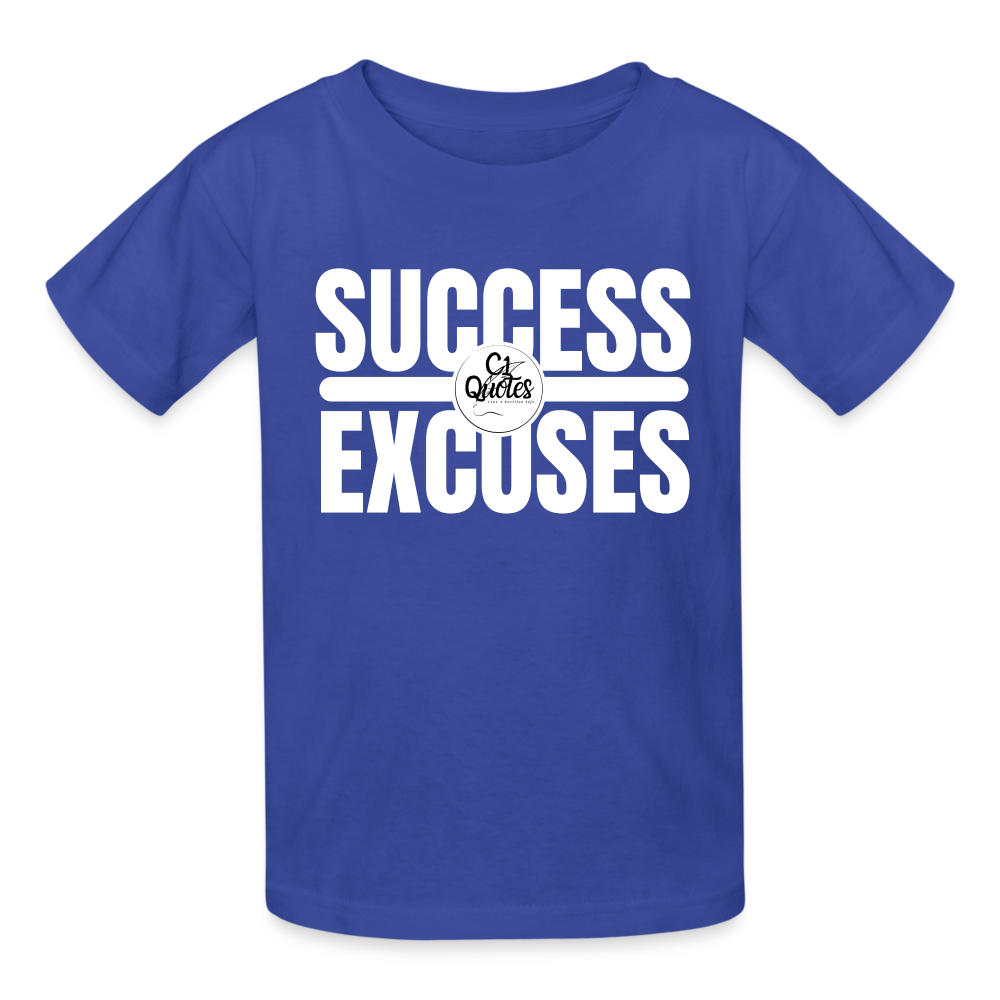 Success Over Excuses Youth Tagless T-Shirt - royal blue