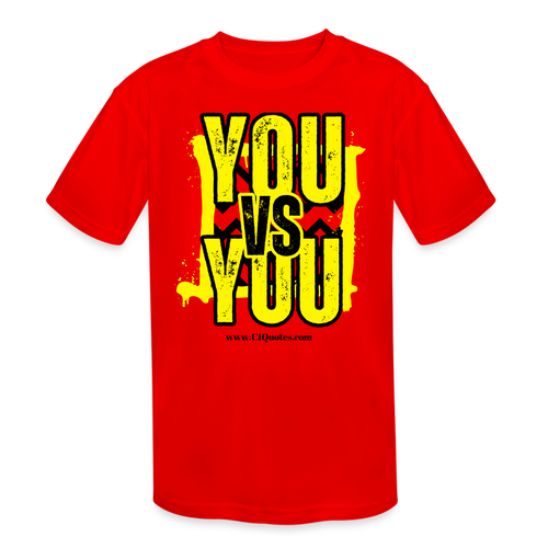 You vs You (Yellow w/ Black Outline) Kids' Moisture Wicking Performance T-Shirt - red