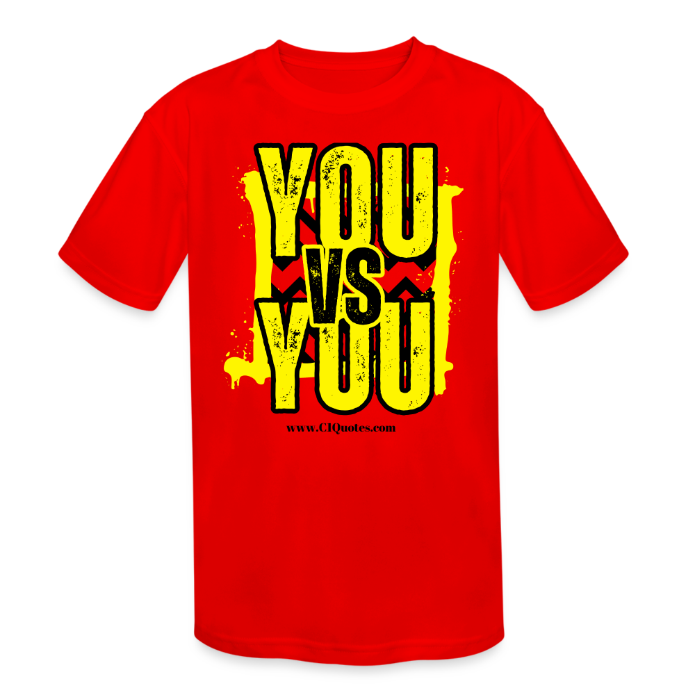 You vs You (Yellow w/ Black Outline) Kids' Moisture Wicking Performance T-Shirt - red