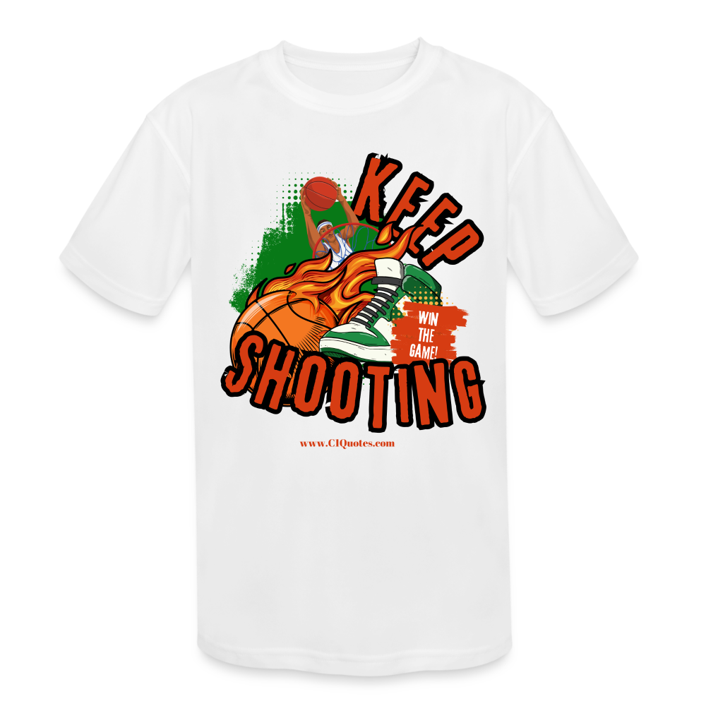 Keep Shooting Kids' Moisture Wicking Performance T-Shirt - white