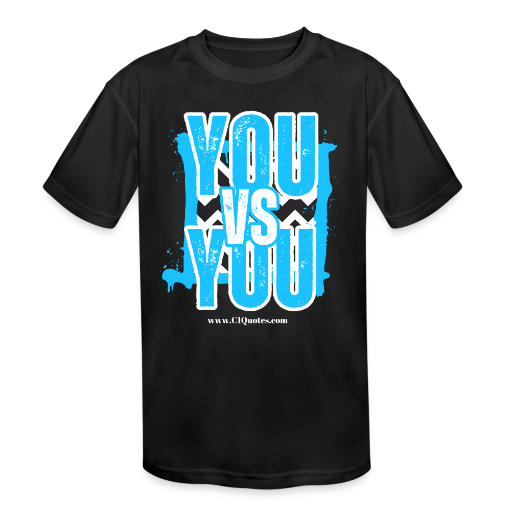 You vs You (Blue w/ White Outline) Kids' Moisture Wicking Performance T-Shirt - black
