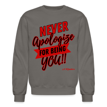 Load image into Gallery viewer, Never Apologize Sweatshirt (Red Print) - asphalt gray
