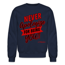 Load image into Gallery viewer, Never Apologize Sweatshirt (Red Print) - navy

