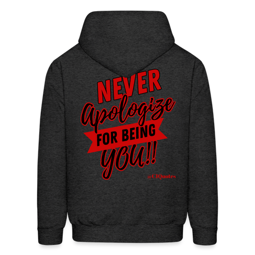 Never Apologize Hoodie (Red) - charcoal grey