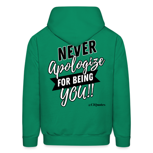 Never Apologize Hoodie (White) - kelly green
