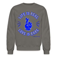 Load image into Gallery viewer, Life Is Real Crewneck Sweatshirt (Blue/Gray) - asphalt gray
