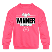 Load image into Gallery viewer, Winner In Real Life Kids&#39; Crewneck Sweatshirt - neon pink
