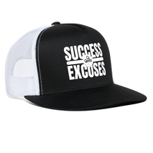 Load image into Gallery viewer, Success Over Excuses Trucker Hat (White Print) - black/white
