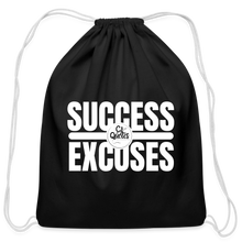 Load image into Gallery viewer, Success Over Excuses Cotton Drawstring Bag (White Print) - black
