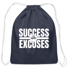 Load image into Gallery viewer, Success Over Excuses Cotton Drawstring Bag (White Print) - navy

