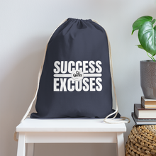 Load image into Gallery viewer, Success Over Excuses Cotton Drawstring Bag (White Print) - navy
