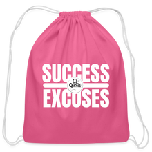 Load image into Gallery viewer, Success Over Excuses Cotton Drawstring Bag (White Print) - pink
