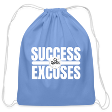 Load image into Gallery viewer, Success Over Excuses Cotton Drawstring Bag (White Print) - carolina blue

