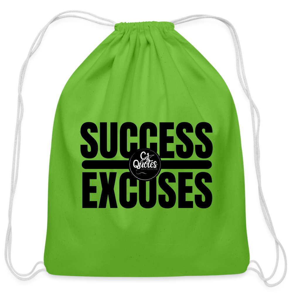 Success Over Excuses Cotton Drawstring Bag (Black Print) - clover