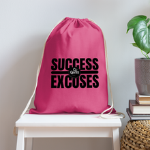 Load image into Gallery viewer, Success Over Excuses Cotton Drawstring Bag (Black Print) - pink
