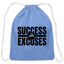 Load image into Gallery viewer, Success Over Excuses Cotton Drawstring Bag (Black Print) - carolina blue
