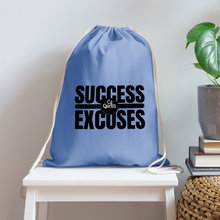 Load image into Gallery viewer, Success Over Excuses Cotton Drawstring Bag (Black Print) - carolina blue

