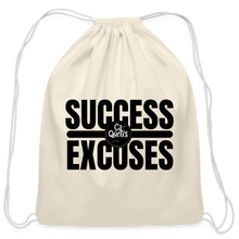 Load image into Gallery viewer, Success Over Excuses Cotton Drawstring Bag (Black Print) - natural

